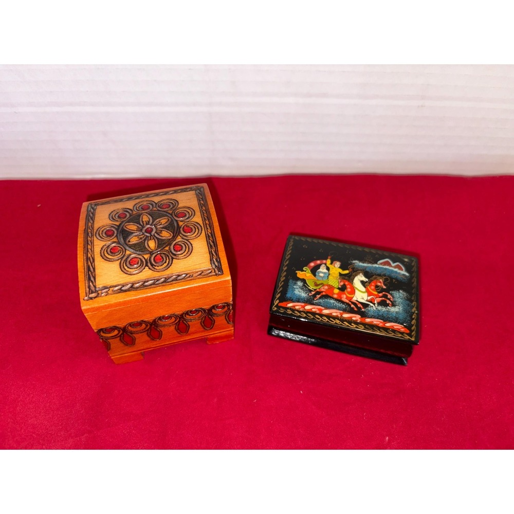 2 Piece Folk Art Bundle Vintage Trinket Box Set